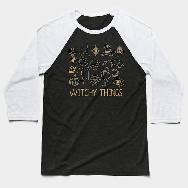Witchy Things Spooky Halloween Witch Lover Spell Caster Fan Baseball T-Shirt by FamiLane